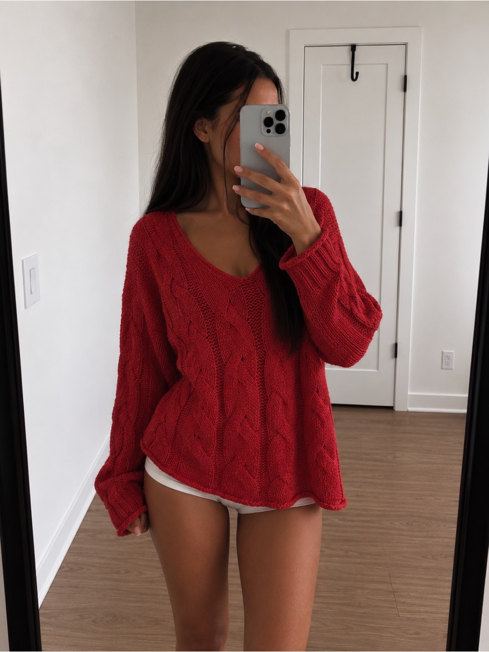 BDG Skylar Oversized Cable Knit Sweater in Red
